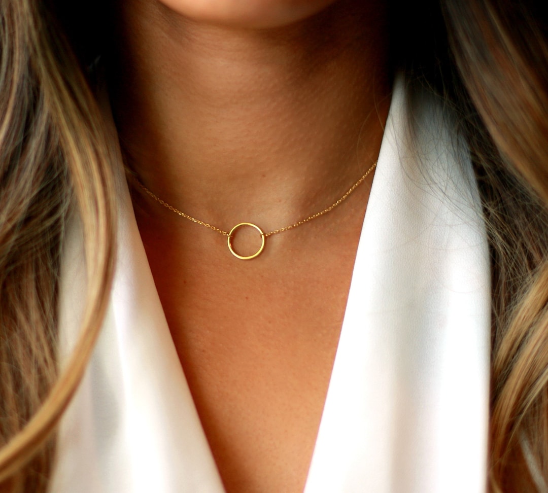 Open Circle Statement Necklace Gold