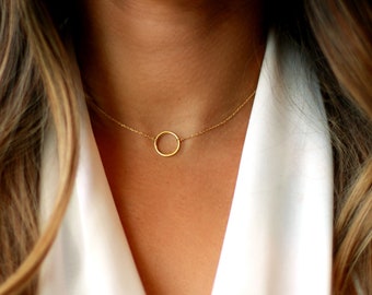 Delicate Open Circle Necklace | Dainty Gold Circle Necklace Choker | Everyday Necklace | Minimal Outline Charm Choker | Friendship gift