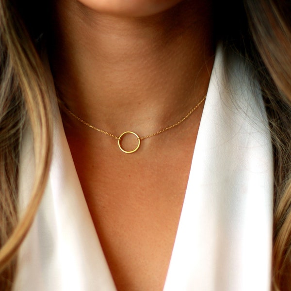 Open Circle Karma Necklace, GOLD, SILVER, ROSE Gold, Simple Dainty Gold Circle Necklace, Delicate Circle Outline, Ring Link Karma Circle