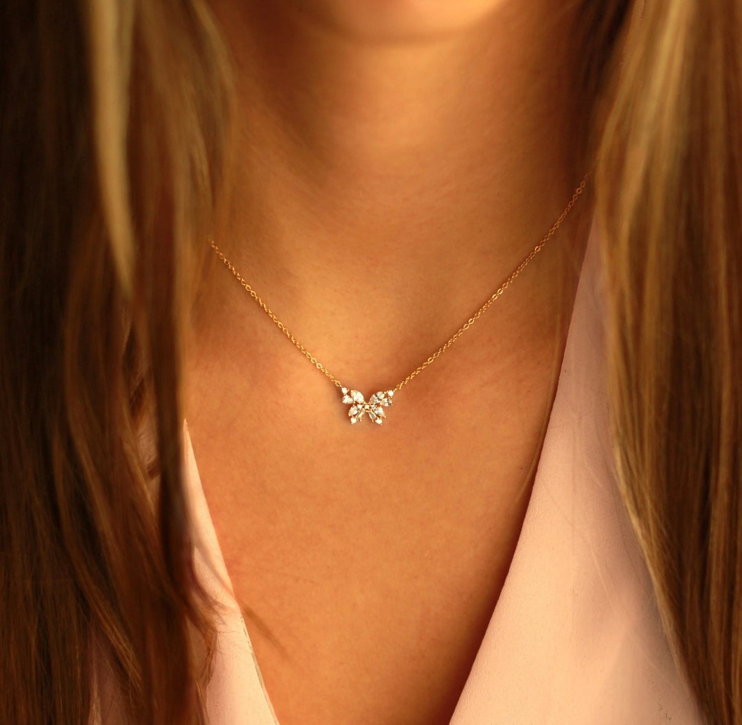 Gold Plated dainty CZ butterfly necklace main image 0