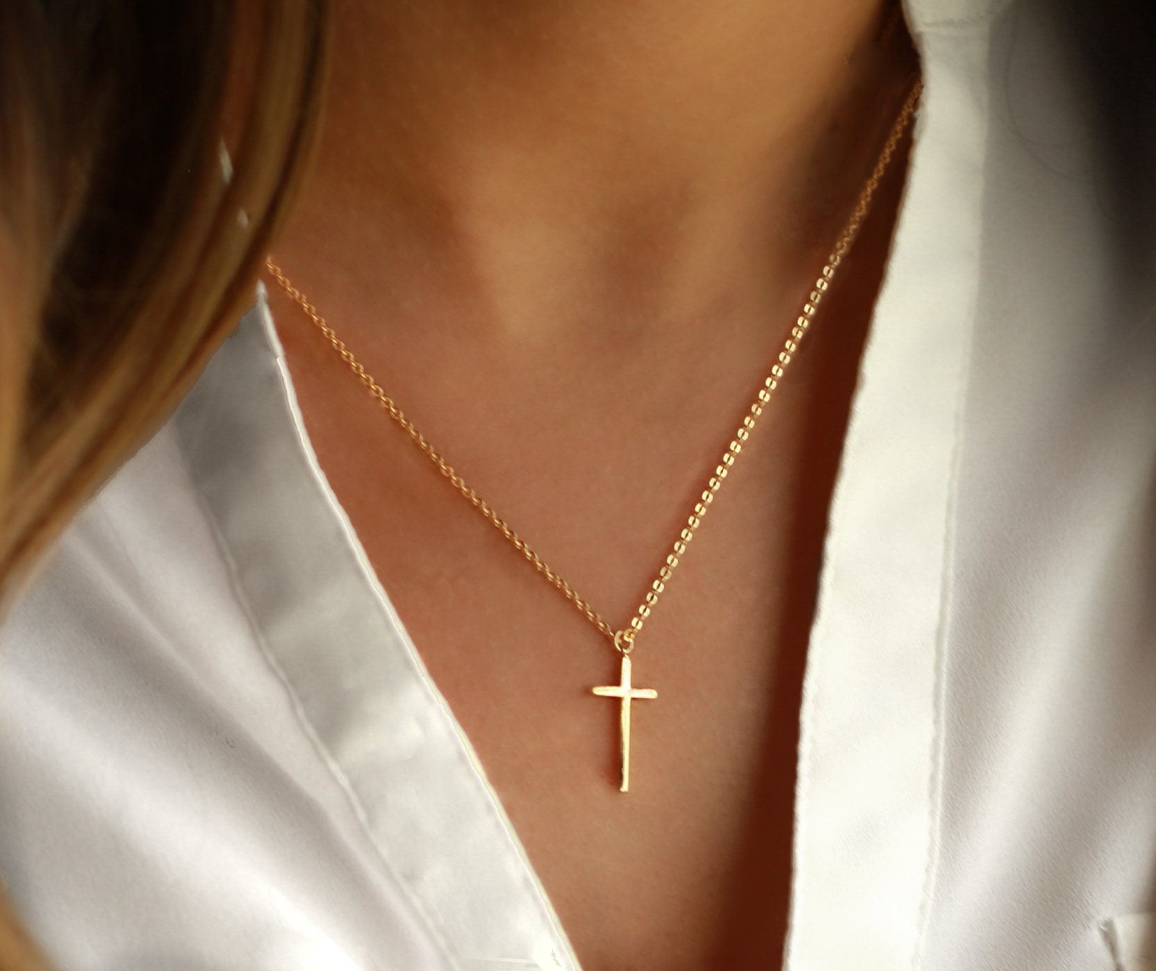 Dainty Cross Pendant Necklace Gold, Silver Rose Gold Cross Necklace