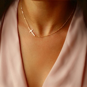 Sideways Cross Necklace | Confirmation Gifts for Girls | Christian Necklace | Catholic Jewelry | Gold | Silver | Rose Gold Cross Necklace