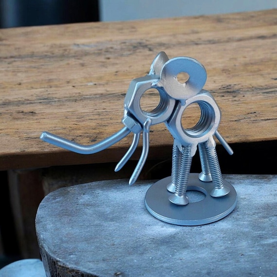 Handmade Nuts and Bolts Elephant Sculpture | Welded Metal Art, Steampunk Desk Decor
