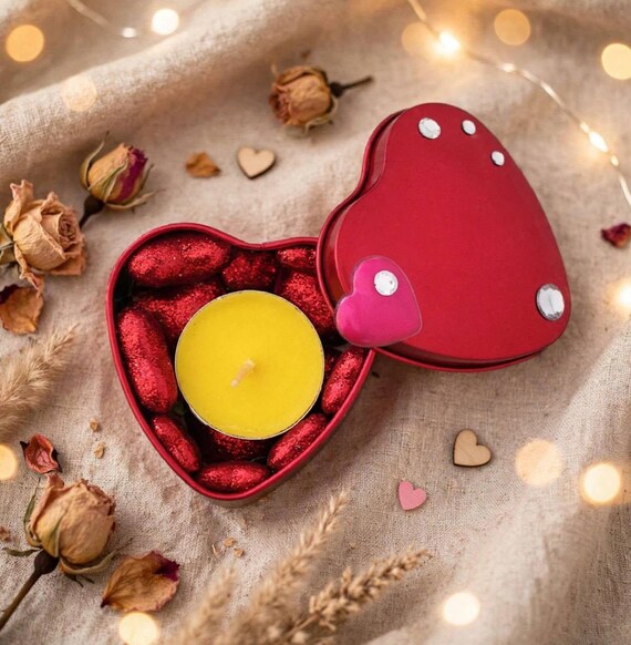 Heart Shaped Tealight Holder Box, Handmade Tin Heart Decor, Romantic Love Gift, Valentine’s Day Gift