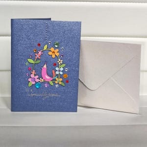 Biglietto per il migliore amico Regalo amico speciale Fiori Biglietto di auguri floreale Decorazione per uccelli Cartello di benvenuto Decorazione per feste blu