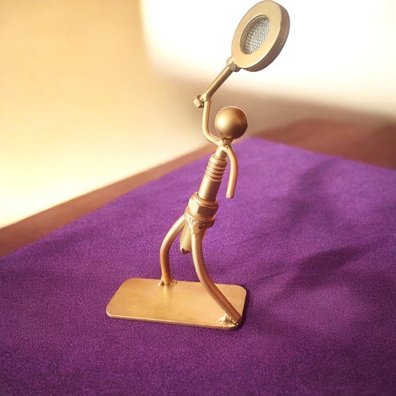 Recycled Spark Plug Tennis Player Figurine, Gold Trophy Sculpture, Handmade Sports Decor, Tennis Coach Gift,Unique Sports Lover Gift for Men