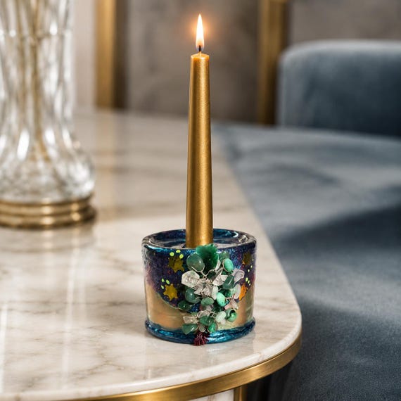 Tree of Life Ceramic Candle Holder, Handmade Spiritual Home Decor, Quartz and Mother of Pearl Accents, Unique Artisan Gift