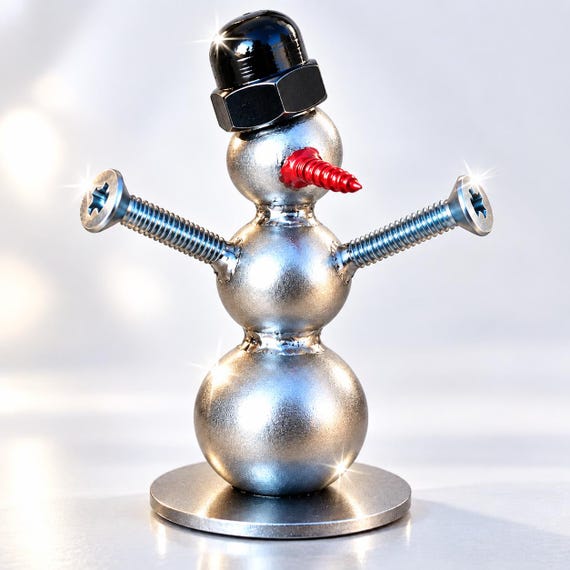 Metal Snowman Christmas Decor, Handmade Recycled Metal Sculpture, Rustic Winter Desk Ornament