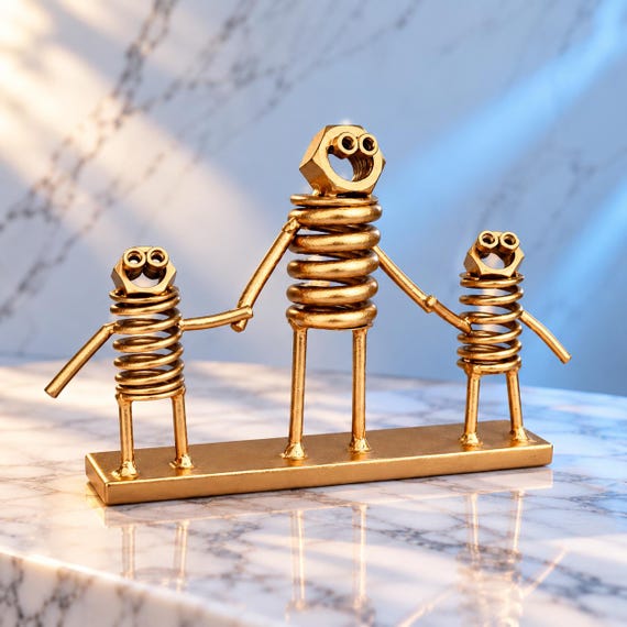 Family Metal Sculpture, Parent and Two Kids, Handmade Recycled Metal Art, Family Decor, Gift for Parents