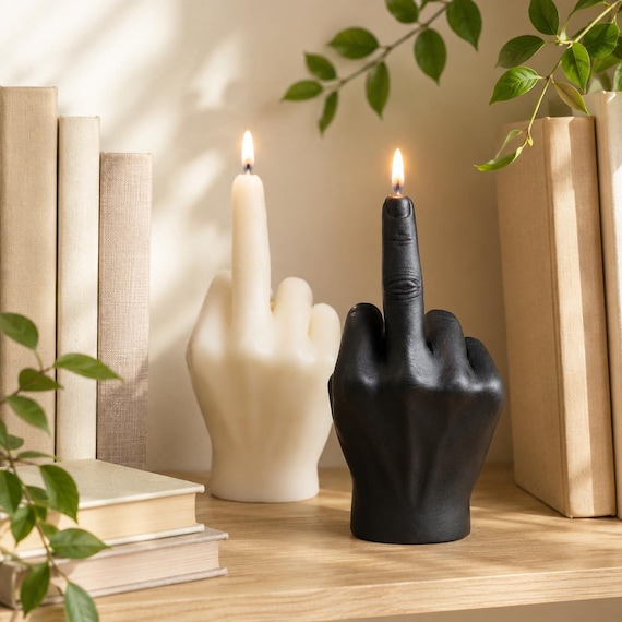 Middle Finger Candle, Realistic Hand Gesture Novelty Scented Soy Wax Decor