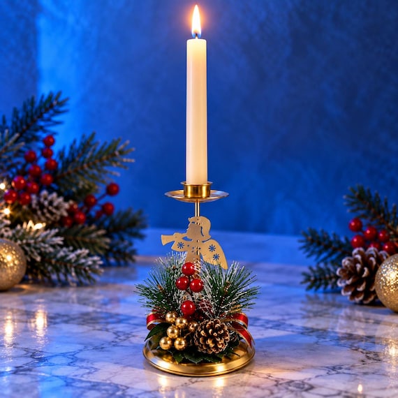 Gold Angel Candlestick Holder, Elegant Christmas Table Decor, Holiday Taper Candle Stand, Festive Centerpiece, Christmas Gift