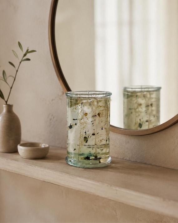 Botanical Gel Candle with Dried Flowers, Handmade Floral Candle, Decorative Table Centerpiece Nature Lover Gift