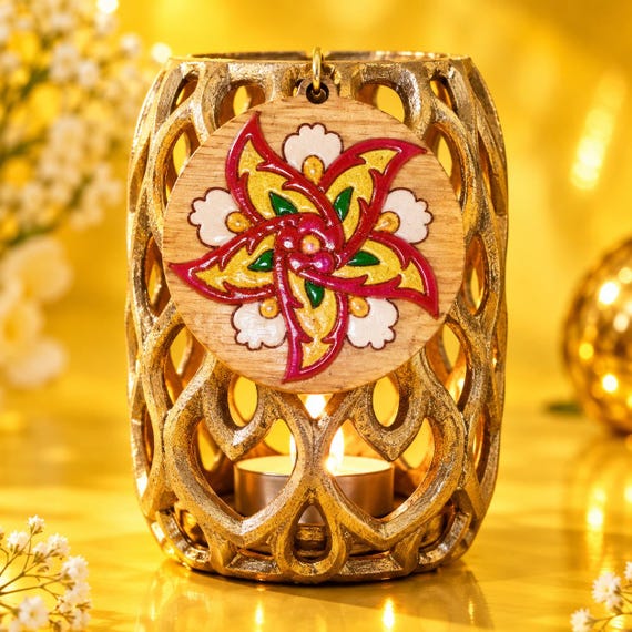 Floral Mandala Tealight Holder, Handmade Aluminum Vintage Art Decor