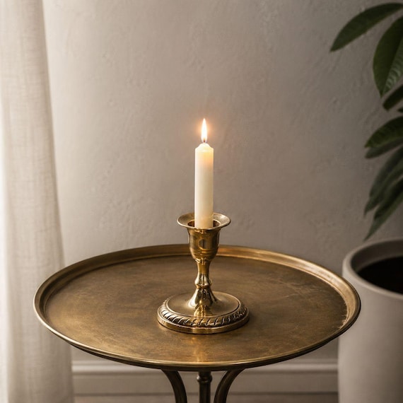 Bronze Taper Candle Holder Gold Tone copper Candlestick Holder Vintage Style Candle Decor Mid Century Table Decor Elegant Housewarming Gift