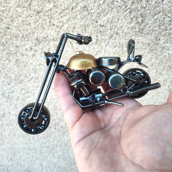 Metal Motorcycle Model - Scrap Metal Art Bike - Nuts and Bolts Chopper Figurine -Unique Biker Gift for Men -Steampunk Desk Decor for Husband