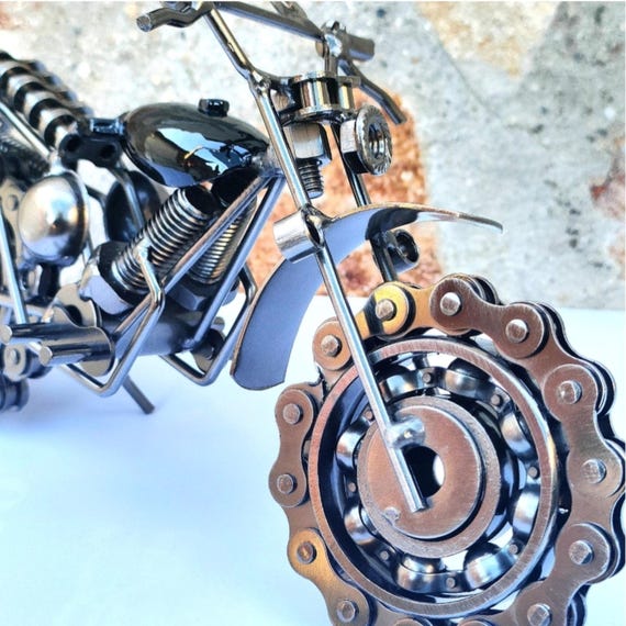 Dirt Bike Scrap Metal Sculpture Hand- Welded Nuts & Bolts Art