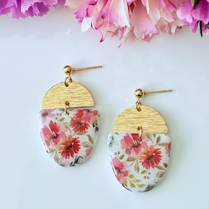 Floral print earrings, polymer clay earrings, handmade earrings, spring earrings, summer earrings, floral jewelry, charming earrings