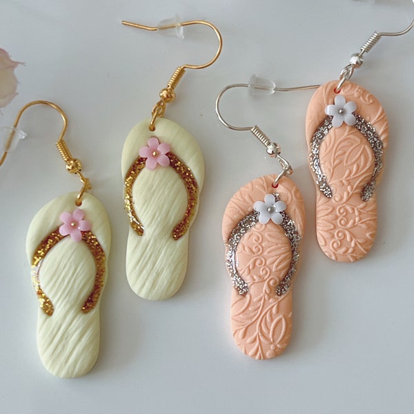 2 for 1, polymer clay earrings, flip flop earrings, sandal earrings, summer earrings, cute earrings, hook earrings