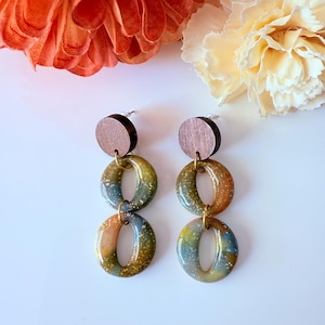 Boho Fall Earrings: Polymer Clay Dangle Earrings with Wooden Studs