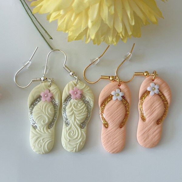 2 for 1, polymer clay earrings, flip flop earrings, sandal earrings, summer earrings, cute earrings, hook earrings