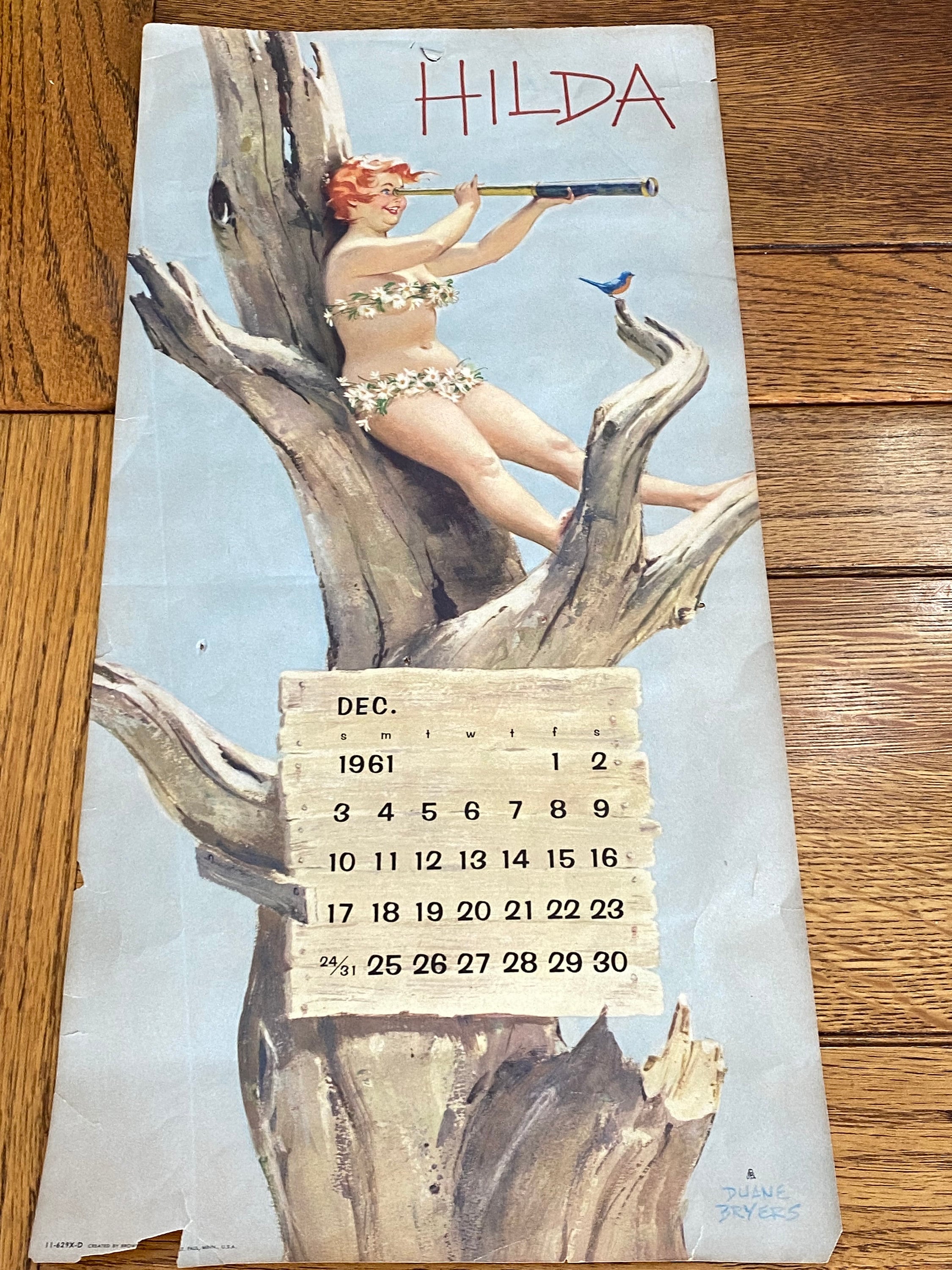 Calendar, Vintage Pin up Calendar Girl (1 Page) Hilda 1962