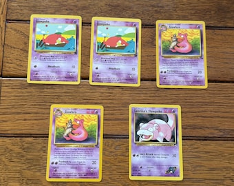 Pokemon trading cards,  Lot of 5, 1999 and 1999-2000. SlowPoke , Slowbro and Sabraina’s Slowpoke, (S)1