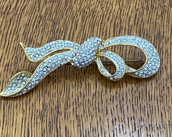 Ribbon brooch with sparkling rhinestones, unbranded