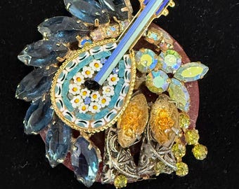 Jewelry, Handmade Brooch from broken jewelry and button.  1998