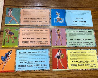 Vintage 1940s , (5)  Pin-Up girl  Advertising for United Radio Supply  in Portland Oregon. (1) pin-up girl advertising  for printing.
