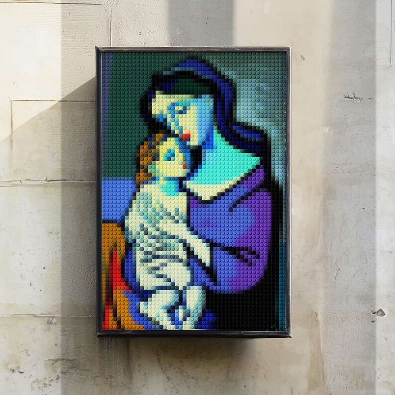 Picasso Mother Child Pixel Art Print, Kids Room Wall Decor, Colorful ...