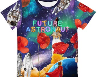 Zukünftiger Astronauten-Kinder-T-Shirt: Galaxie-Raketen-All-Over-Print