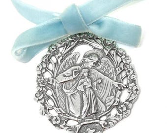 Silberne Krippenmedaille mit durchbrochenem Schutzengel