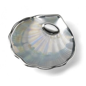 Taufmuschel, Perlmutt, Silber, ovale Perle