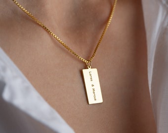 Personalized Tag Necklace, Gold Tag Necklace,  Custom Name Tag Necklace, Dainty Name Tag Necklace with Box Chain, Christmas gift