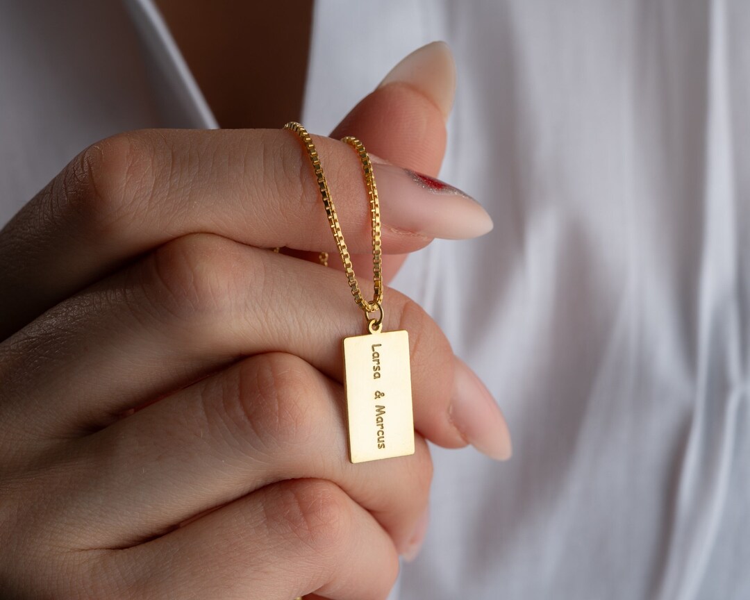 Dainty Name Tag Necklace With Box Chain, Personalized Tag Necklace