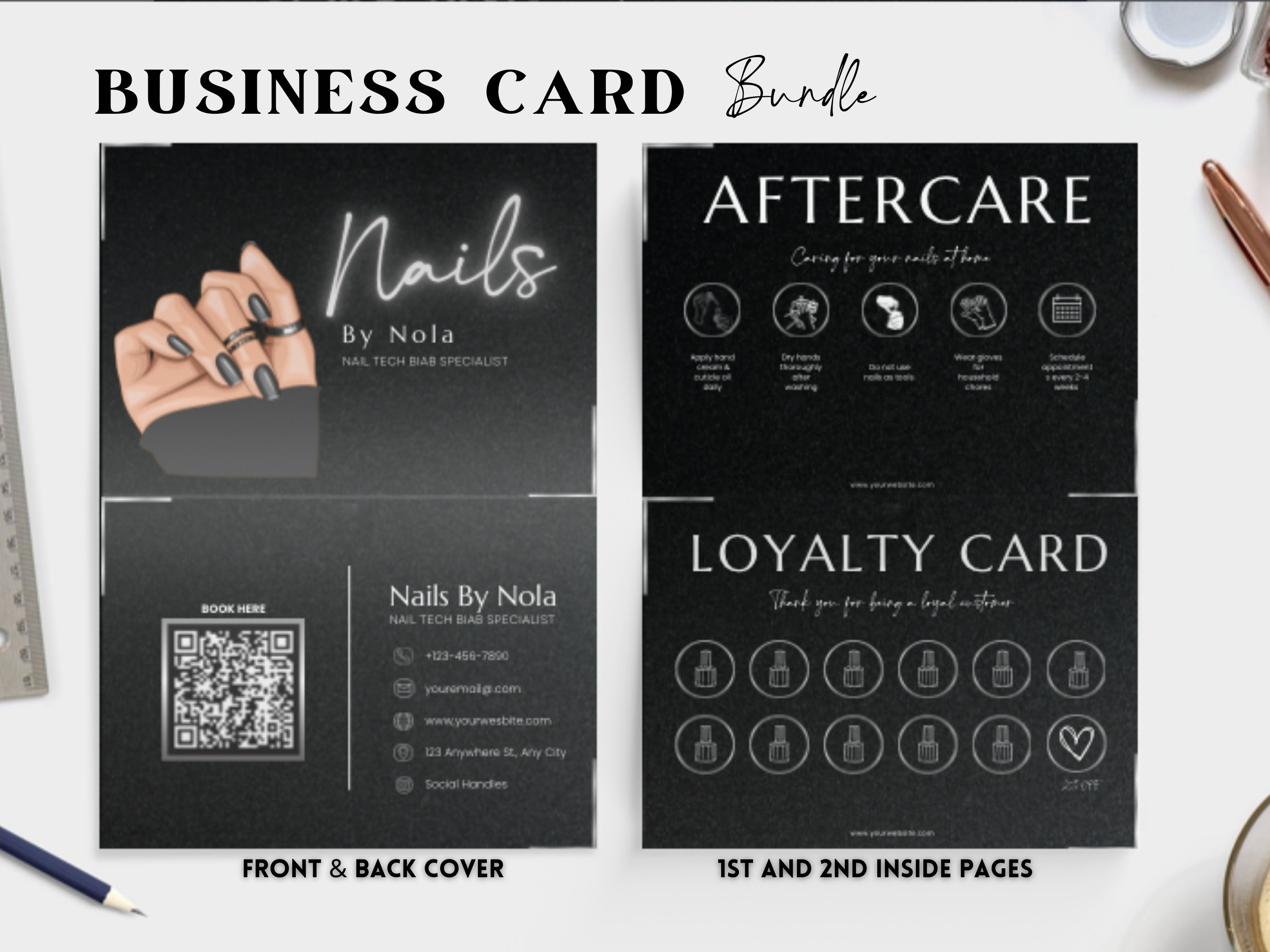 Editable Nail Tech Business Card Template Nails Business Card Etsy