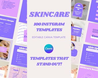 100 Instagram Templates for Skincare, Esthetician Instagram Templates, Skincare Social Media, Aesthetic,Skincare Canva Template, Facials
