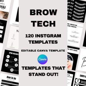 120 Brow Tech Instagram Templates, Brow Lamination Instagram Template, Brows Templates, Eyebrow Artist Instagram Posts, Henna, SMPU Brows