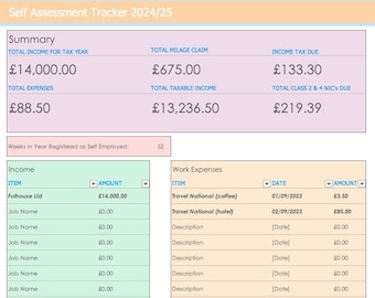 Simple Self Assessment and Mileage Tracker Excel Spreadsheet 2024/25