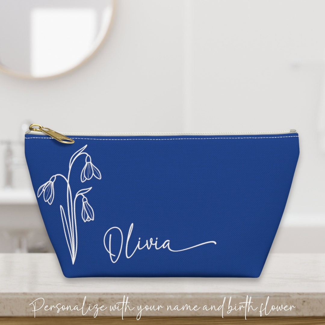 Personalized Cosmetic Makeup Bag Custom Birth Flower Bag Etsy
