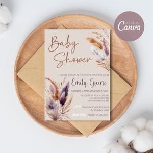 Boho Baby Shower Invitation, Boho Floral Baby Shower Invite, Gender Neutral Shower Invitation, Editable Shower Template, Printable Template