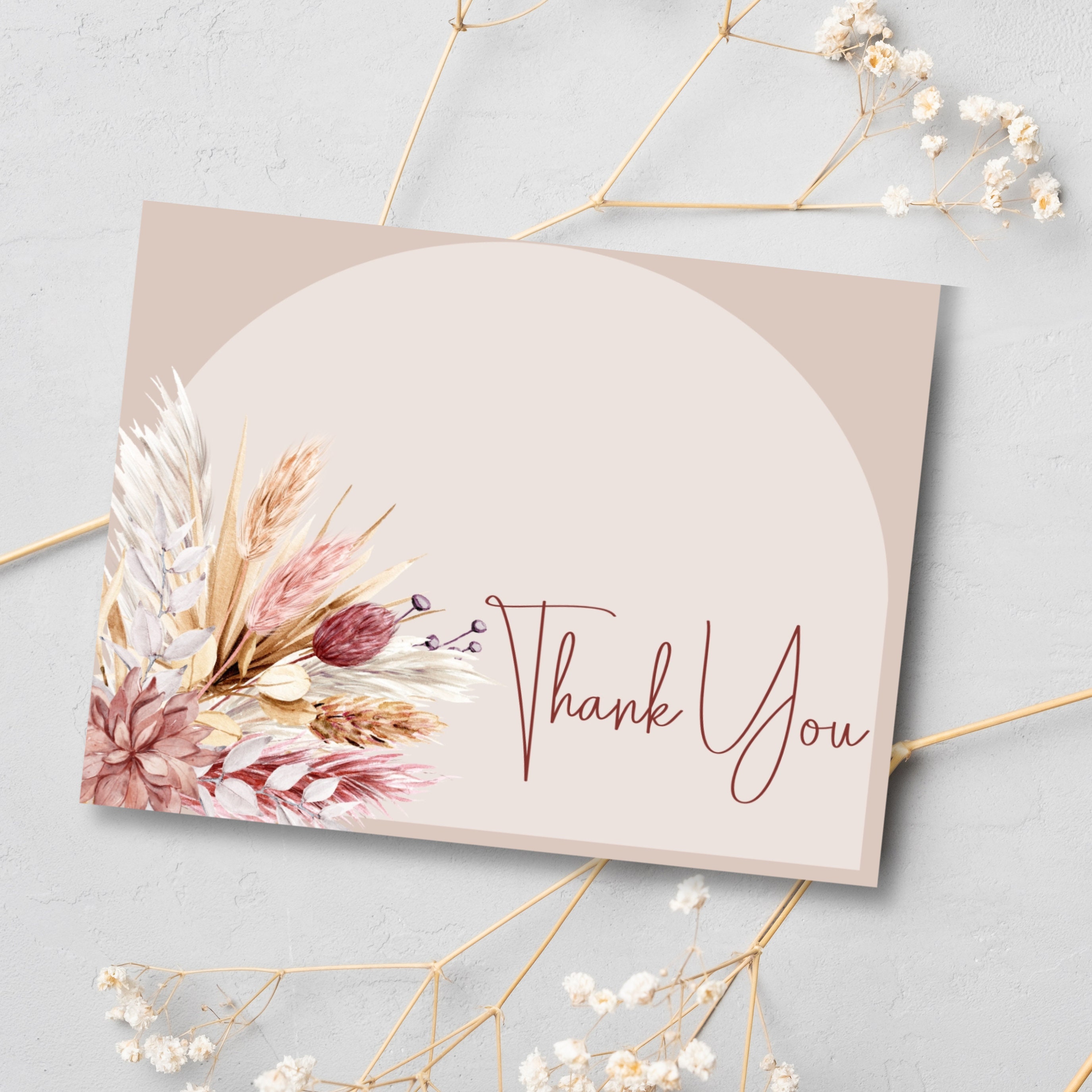 Boho Floral Thank You Card Boho Thank You Note Neutral - Etsy