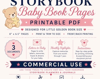 Storybook Baby Book Pages PDF | Commercial Use License Included | Baby Memory Journal Printable | Little Golden Book Journal Inserts | Digit