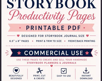 Pages de productivité pour livres d'histoires (Licence commerciale) | Remplissages de journal PDF imprimables | Pages pour objectifs, habitudes, repas et liste de tâches | Format 16,5 x 20,3 cm