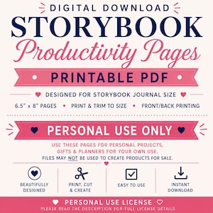 Storybook Productivity Pages | Printable PDF Journal Inserts | Personal Use | Goal, Habit, Meal & To Do Pages