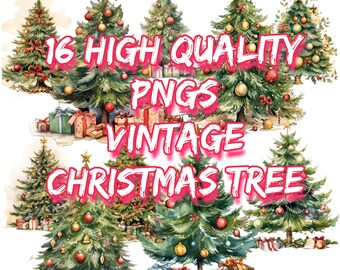 Vintage Christmas Trees Clip Art Collection-antique winter holiday clip art in PNG format instant download for commercial use