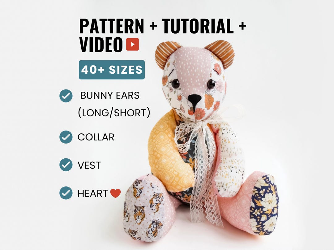 Memory Bear Pattern for Beginners , Soft Toy Sewing Pattern PDF + Video ...