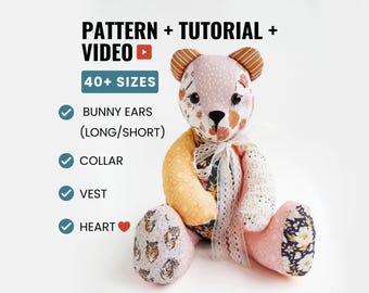 Memory Bear Pattern for Beginners ,  Soft Toy Sewing Pattern PDF + Video