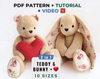 Memory Bear Pattern PDF Teddy Bear Sewing Pattern & Video Stuffed Animal Sewing Pattern for Beginners DIY Keepsake Bear Plushie Pattern pdf