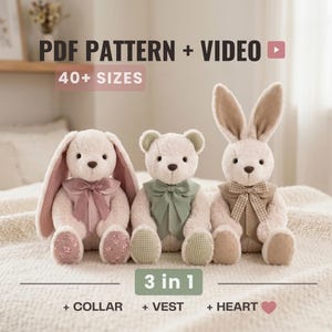 Memory Bear Pattern pdf , Keepsake Bunny Sewing Pattern , 41 Sizes Included